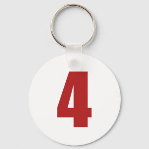 Number 4  in red on white button keychain schlüsselanhänger