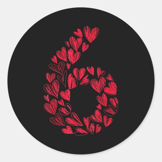 Number 6 - Cute Six Seven Hearts Matching 67 Valen Runder Aufkleber (Vorderseite)