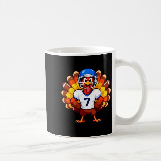 Number 7 Funny Thanksgiving Football Turkey Men Wo Kaffeetasse (Rechts)
