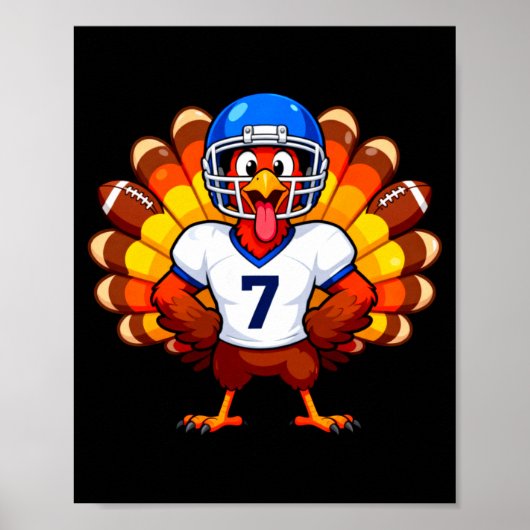 Number 7 Funny Thanksgiving Football Turkey Men Wo Poster (Vorne)