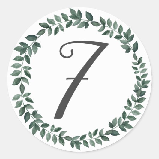 Number 7 Seven Monogram Minimalist Botanical Leaf Runder Aufkleber (Vorderseite)