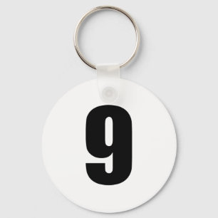number 9 in black on white button keychain schlüsselanhänger