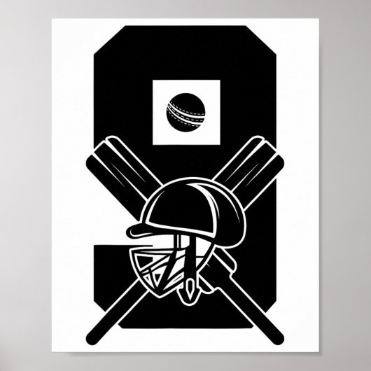 Number 9 Years Cricket 9th Birthday  Poster (Vorne)