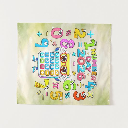 Number Day 2026 Calculator Math Design Wandteppich (Vorderseite (Horizontal))