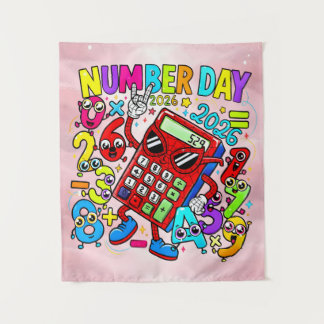 Number Day 2026 Colourful Maths Banner for Schools Wandteppich