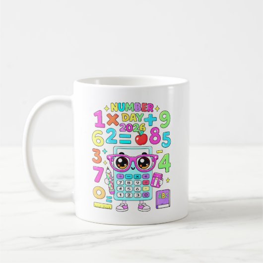 Number Day 2026 Cute Calculator Math Design Kaffeetasse (Links)