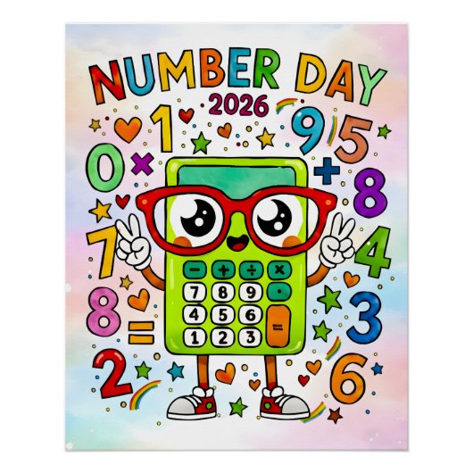 Number Day 2026 Cute Calculator Math Design Poster (Vorderseite)