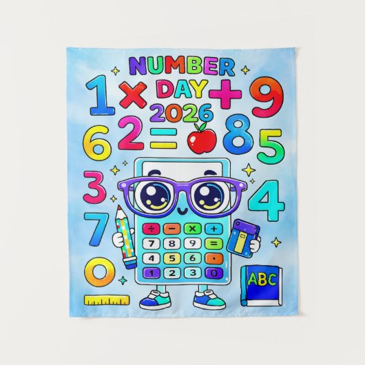 Number Day 2026 Cute Calculator Math Design Wandteppich (Vorderseite)