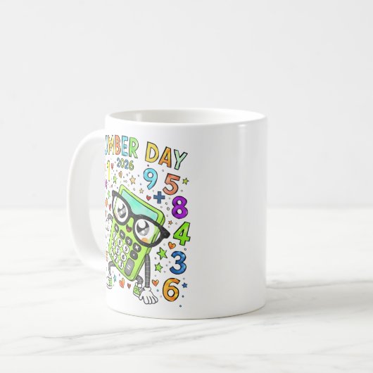 Number Day 2026 Cute Green Maths Calculator Mug Kaffeetasse (Vorderseite Links)