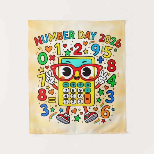 Number Day 2026 Cute Maths Calculator Poster Wandteppich (Vorderseite)