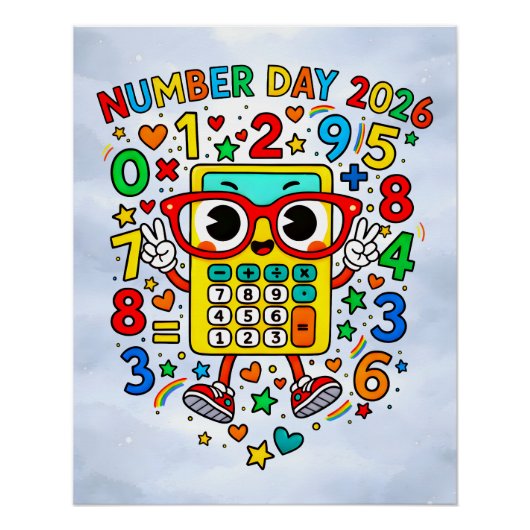 Number Day 2026 Cute Maths Sticker for Kids Poster (Vorderseite)