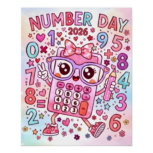 Number Day 2026 Cute Pink Calculator Math Design Poster (Vorderseite)