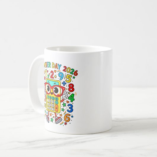 Number Day 2026 Owl Calculator Math Design Kaffeetasse (Vorderseite Links)