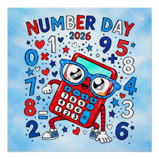 Number Day 2026 Red Calculator Math Design Poster