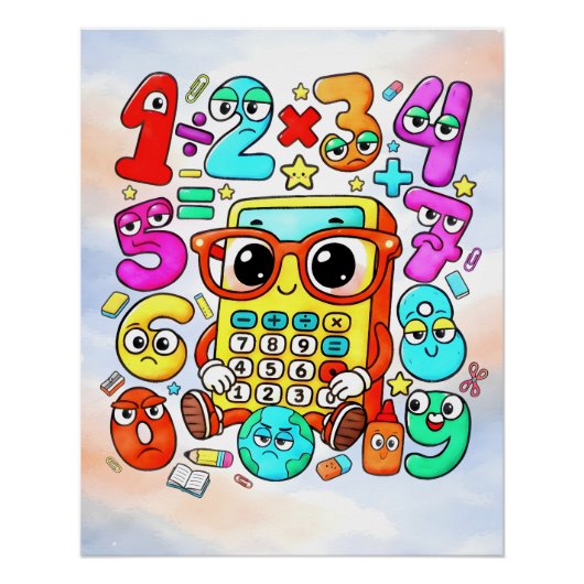 Number Day Cute Calculator Math Design Poster (Vorderseite)
