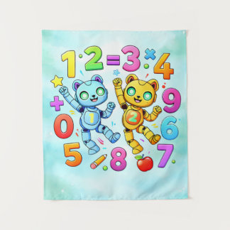 Number Day Cute Math Animals Design Wandteppich