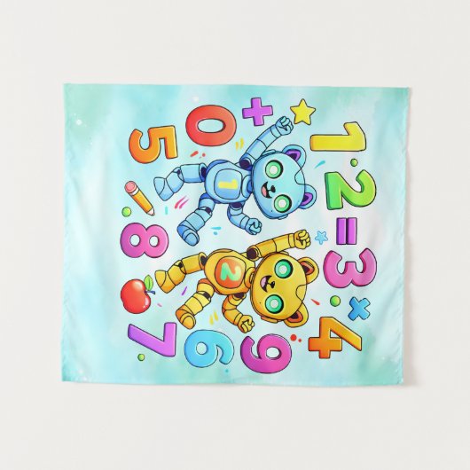 Number Day Cute Math Animals Design Wandteppich (Vorderseite (Horizontal))