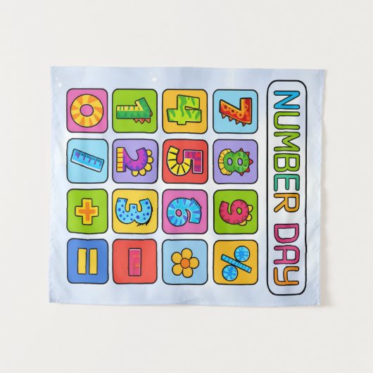 Number Day Math Icons Calculator Design Wandteppich (Vorderseite (Horizontal))