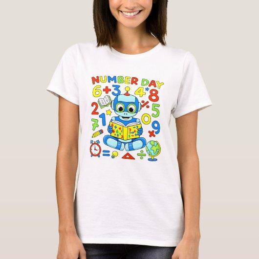Number Day Robot Maths T Shirt for Kids (Vorderseite)