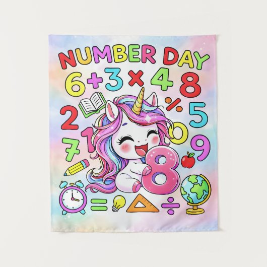 Number Day Unicorn Math Numbers Design Wandteppich (Vorderseite)