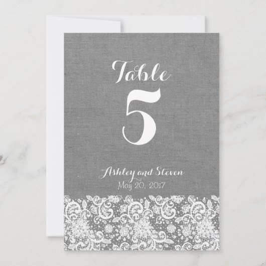 Number-Tabelle Rustic Wedding - gray burlap and la Einladung (Rückseite)