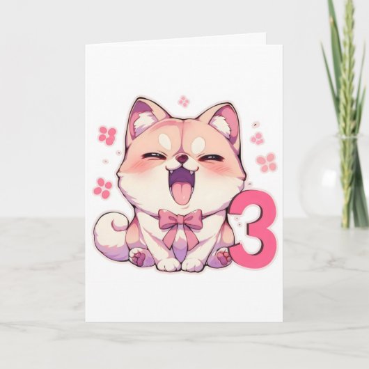 Number Three Cute Anime Dog Feiertagskarte (Vorderseite)