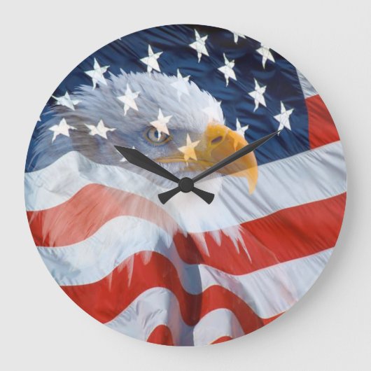 Numberless Patriotic Bald Eagle and American Flag Große Wanduhr (Vorderseite)