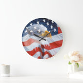 Numberless Patriotic Bald Eagle and American Flag Große Wanduhr (Zuhause)