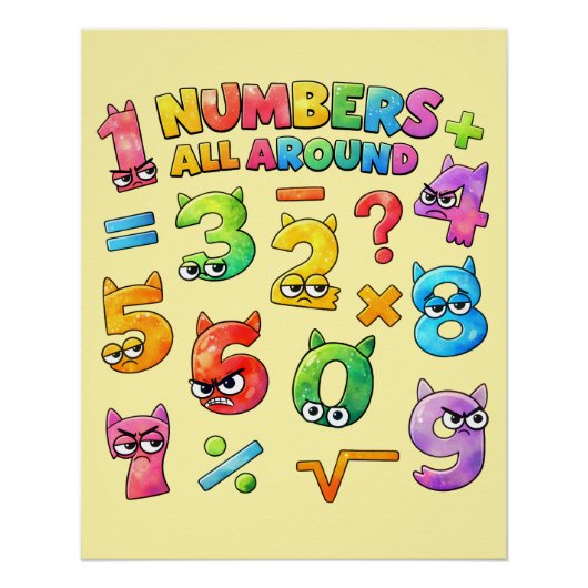 Numbers All Around Maths Poster for Kids UK (Vorderseite)
