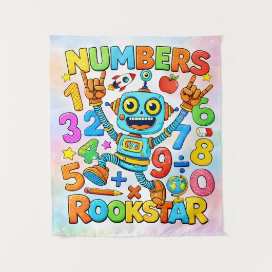 Numbers Rockstar Cute Robot Math Design Wandteppich (Vorderseite)
