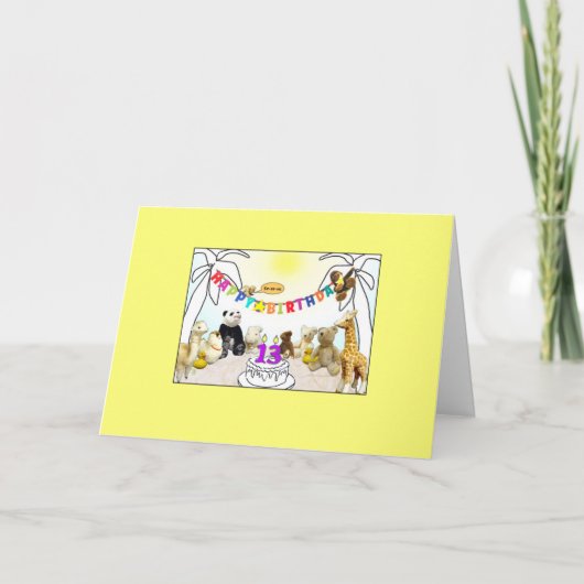 Numeral 13 Candle Animals Birthday Card Karte (Vorderseite)