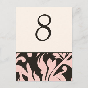 Numerische Tischkarten Hochzeitsempfang Rosa Braun Postkarte