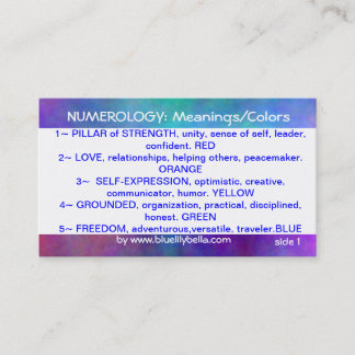 Numerology-Bedeutungen/Farbdiagramm Visitenkarte