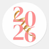 Números 2026 en Coral con Lazo Dorado Flotante Runder Aufkleber (Vorderseite)