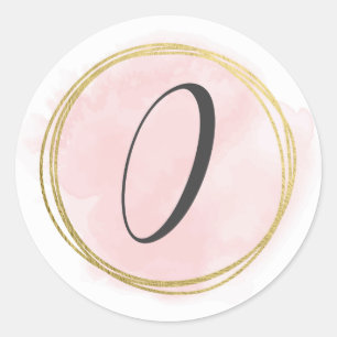 Nummer 0 Zero Monogram Blush Rosa Wasserfarbe Gold Runder Aufkleber