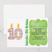 Nummer 10 farbenfrohe Polka Dot Birthday Einladung (Vorne/Hinten)