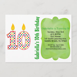 Nummer 10 farbenfrohe Polka Dot Birthday Einladung