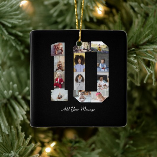 Nummer 10 FotoCollage Keramikornament (Baum)