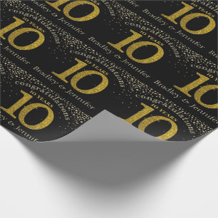 Nummer 10 Glitzer Gold Jubiläumswrapping Paper Geschenkpapier
