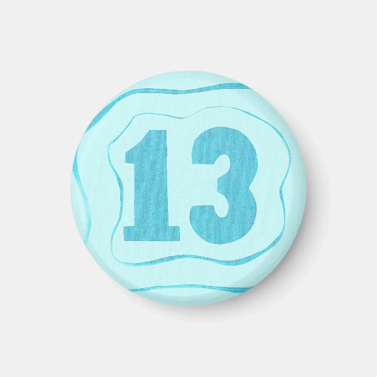 Nummer 13 Magnet mit aqua-blauen Rippeln (Vorne)