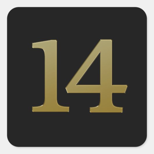 Nummer 14 Gold Square Sticker (Vorderseite)