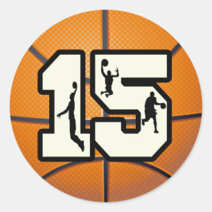 Nummer 15 Basketball und Spieler Runder Aufkleber