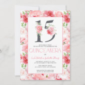 Nummer 15 Elegant Pink Floral Moderne Quinceñera Einladung (Vorderseite)