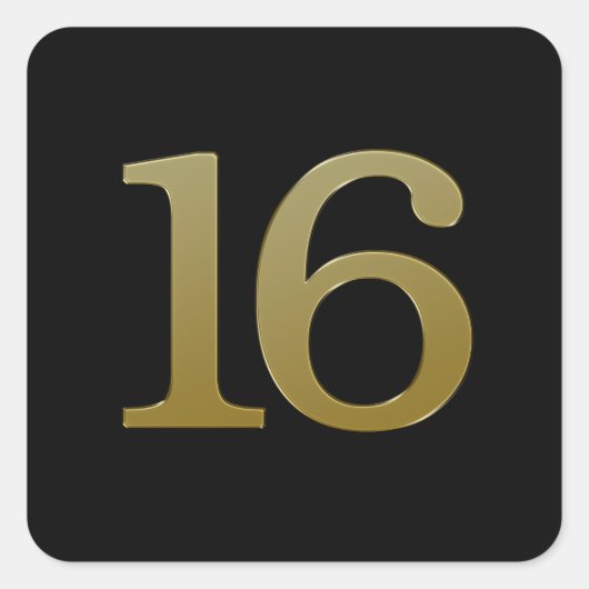 Nummer 16 Gold Square Sticker (Vorderseite)