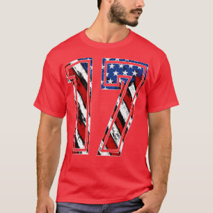 Nummer 17 Red White and Blue American Flag 17 Jers T-Shirt