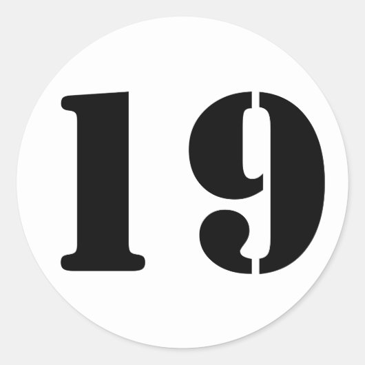 Nummer 19 19 Weiße Stencil Zahlen von Janz Runder Aufkleber (Vorderseite)