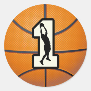 Nummer 1 Basketball und Spieler Runder Aufkleber