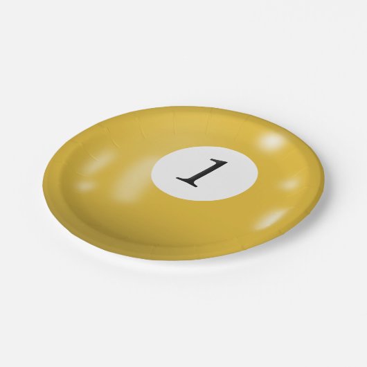 Nummer 1 Billardball Pappteller (Schrägansicht)