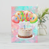 Nummer 1 Candle on Cake, Happy Birthday, Bunt Dankeskarte (Stehend Vorderseite)