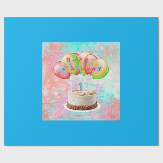 Nummer 1 Candle on Cake, Happy Birthday, Bunt Geschenkpapier (Flach)